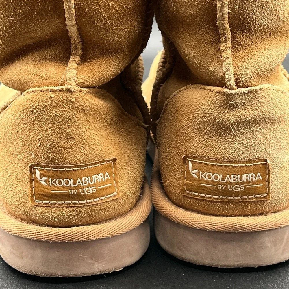 Koolaburra by UGG Victoria Short Boots Kids 3 Brown Suede Faux Fur Lined 1019374